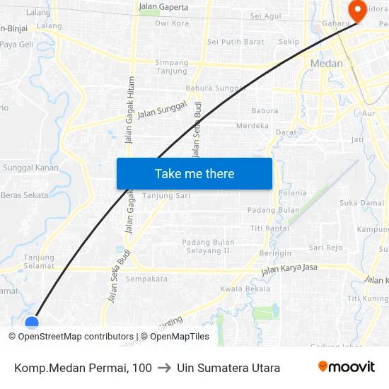 Komp.Medan Permai, 100 to Uin Sumatera Utara map