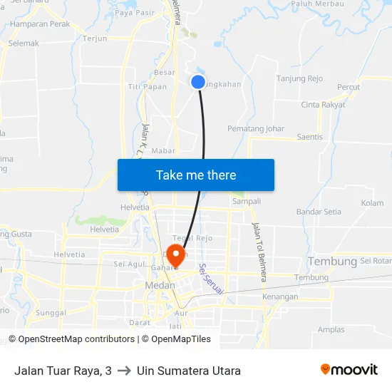 Jalan Tuar Raya, 3 to Uin Sumatera Utara map