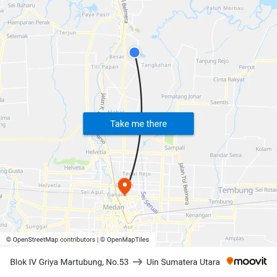 Blok IV Griya Martubung, No.53 to Uin Sumatera Utara map
