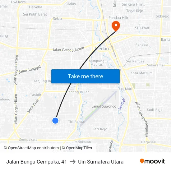 Jalan Bunga Cempaka, 41 to Uin Sumatera Utara map