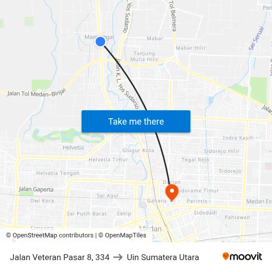 Jalan Veteran Pasar 8, 334 to Uin Sumatera Utara map