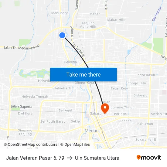 Jalan Veteran Pasar 6, 79 to Uin Sumatera Utara map