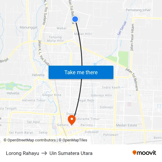 Lorong Rahayu to Uin Sumatera Utara map