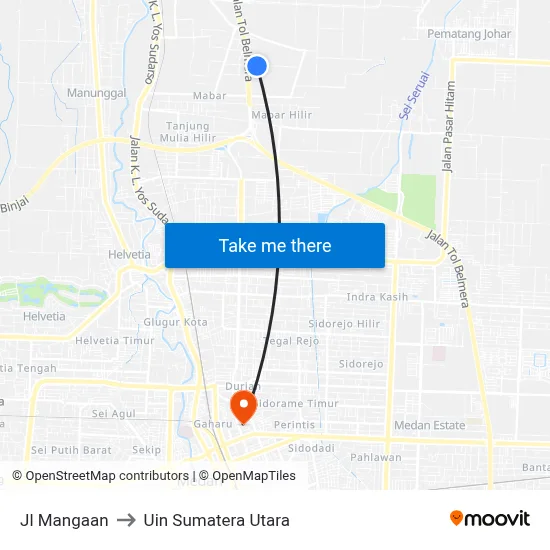 Jl Mangaan to Uin Sumatera Utara map