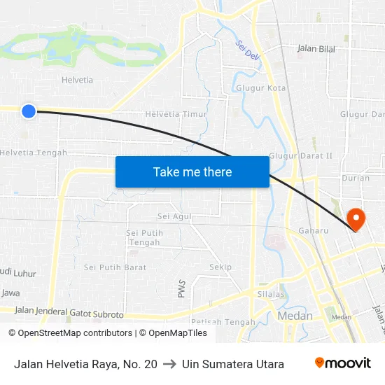 Jalan Helvetia Raya, No. 20 to Uin Sumatera Utara map