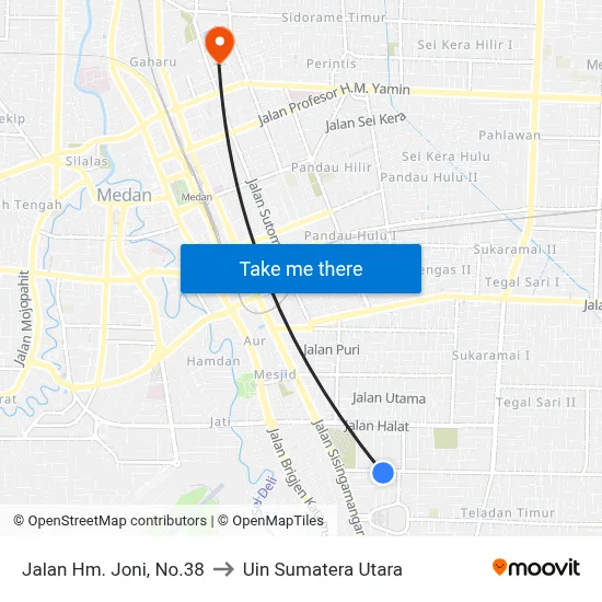 Jalan Hm. Joni, No.38 to Uin Sumatera Utara map