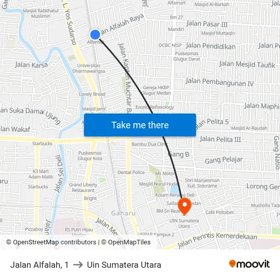 Jalan Alfalah, 1 to Uin Sumatera Utara map