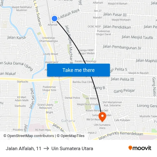 Jalan Alfalah, 11 to Uin Sumatera Utara map