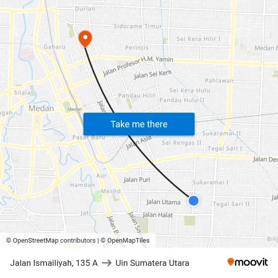 Jalan Ismailiyah, 135 A to Uin Sumatera Utara map