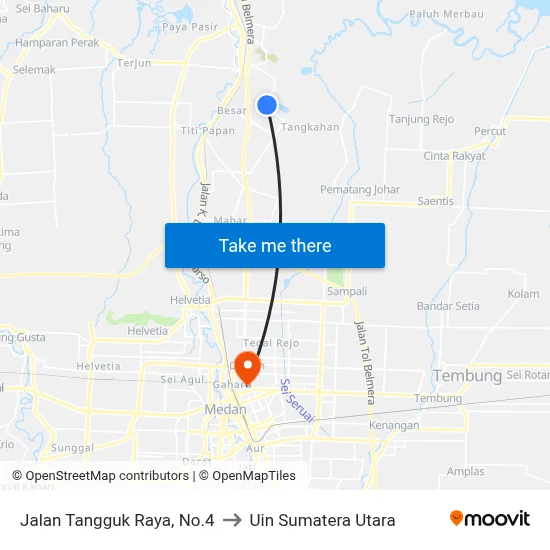 Jalan Tangguk Raya, No.4 to Uin Sumatera Utara map