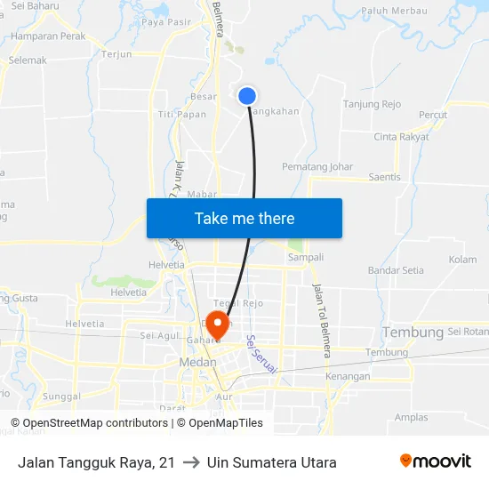Jalan Tangguk Raya, 21 to Uin Sumatera Utara map