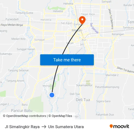 Jl Simalingkir Raya to Uin Sumatera Utara map