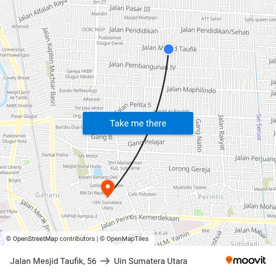 Jalan Mesjid Taufik, 56 to Uin Sumatera Utara map