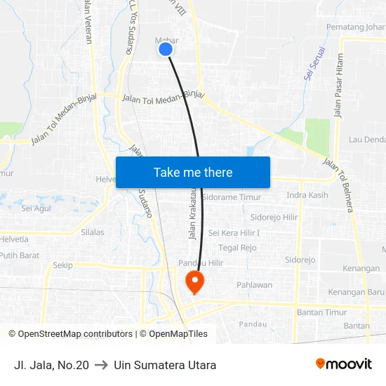 Jl. Jala, No.20 to Uin Sumatera Utara map