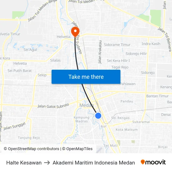 Halte Kesawan to Akademi Maritim Indonesia Medan map