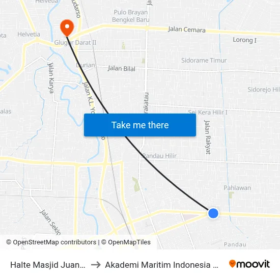 Halte Masjid Juang 45 to Akademi Maritim Indonesia Medan map