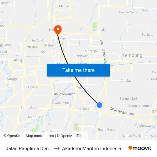 Jalan Panglima Denai, 25 to Akademi Maritim Indonesia Medan map