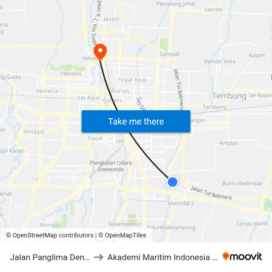 Jalan Panglima Denai, 25 to Akademi Maritim Indonesia Medan map