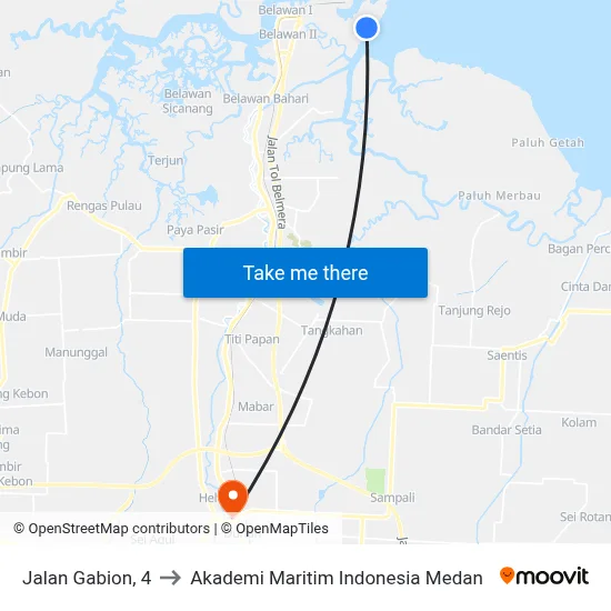 Jalan Gabion, 4 to Akademi Maritim Indonesia Medan map