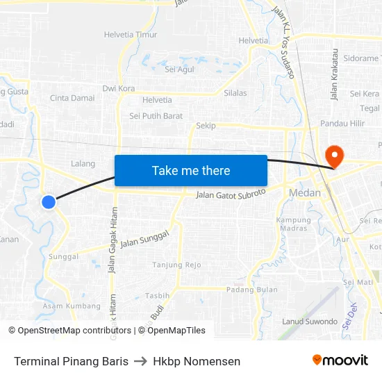 Terminal Pinang Baris to Hkbp Nomensen map