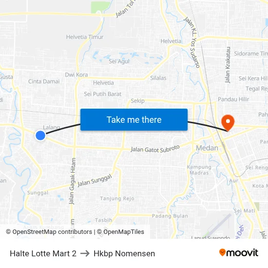 Halte Lotte Mart 2 to Hkbp Nomensen map