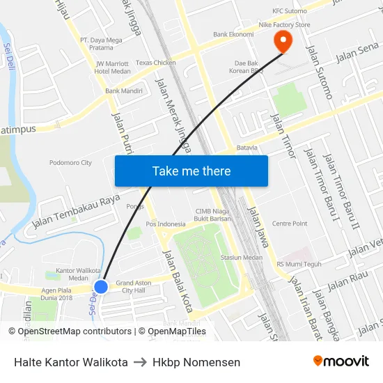 Halte Kantor Walikota to Hkbp Nomensen map