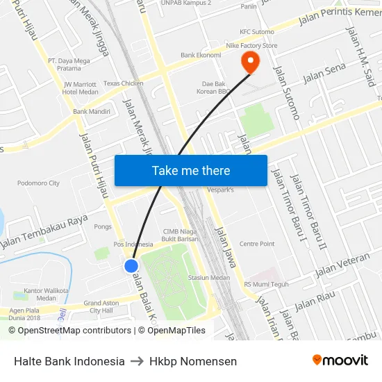 Halte Bank Indonesia to Hkbp Nomensen map