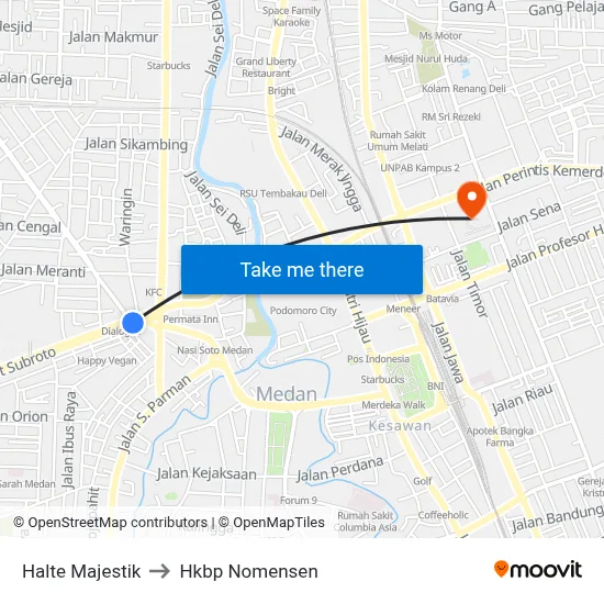 Halte Majestik to Hkbp Nomensen map