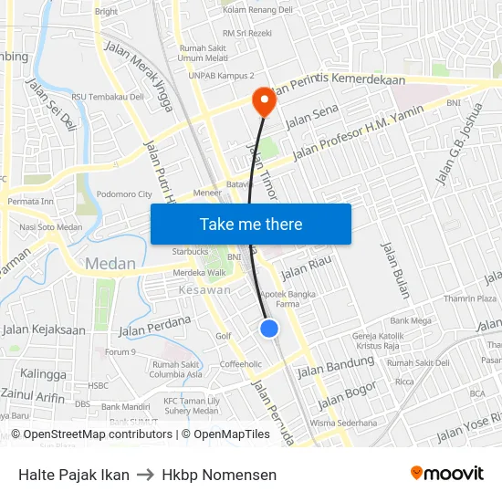 Halte Pajak Ikan to Hkbp Nomensen map