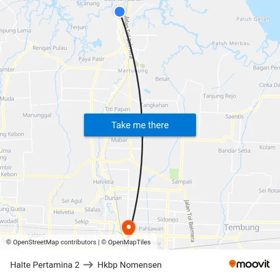 Halte Pertamina 2 to Hkbp Nomensen map