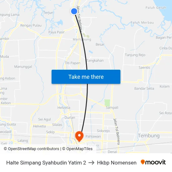 Halte Simpang Syahbudin Yatim 2 to Hkbp Nomensen map