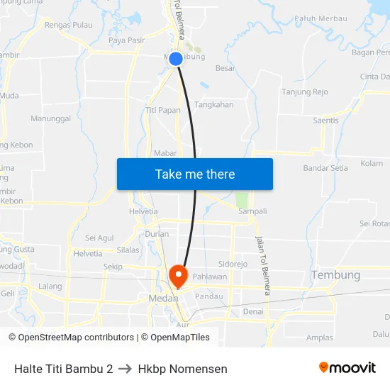 Halte Titi Bambu 2 to Hkbp Nomensen map