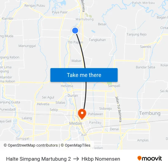 Halte Simpang Martubung 2 to Hkbp Nomensen map