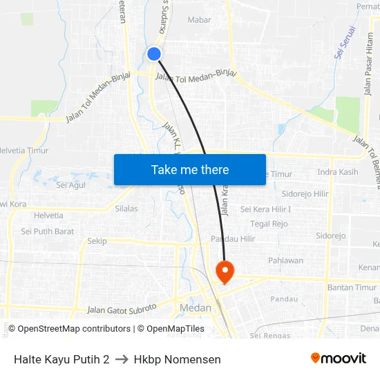 Halte Kayu Putih 2 to Hkbp Nomensen map