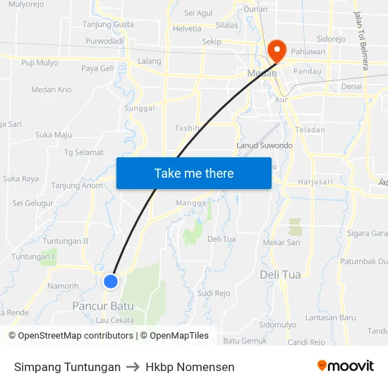 Simpang Tuntungan to Hkbp Nomensen map
