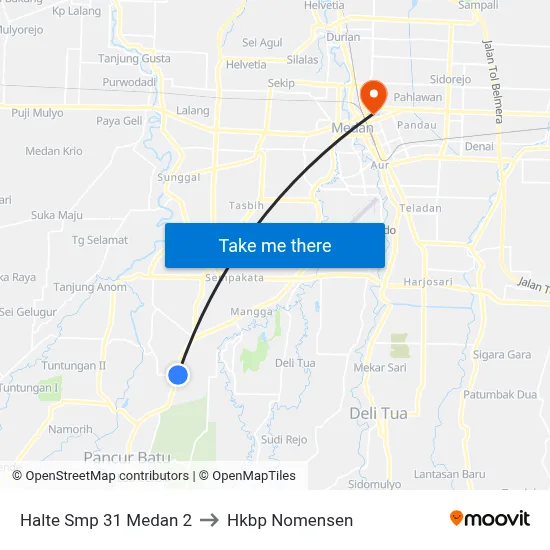 Halte Smp 31 Medan 2 to Hkbp Nomensen map