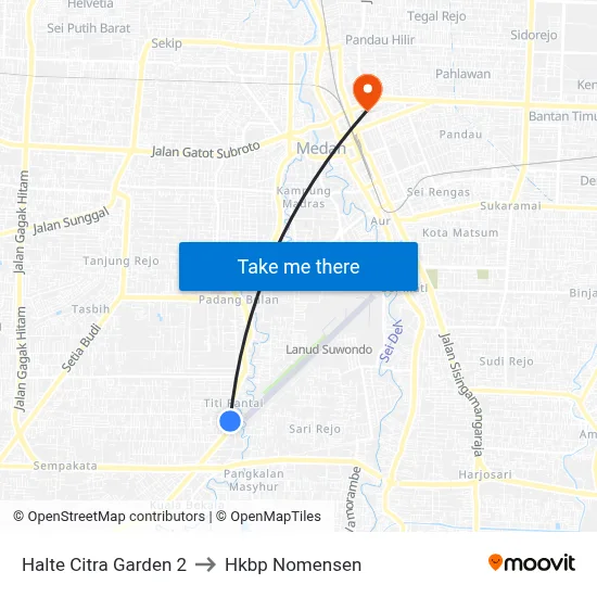 Halte Citra Garden 2 to Hkbp Nomensen map