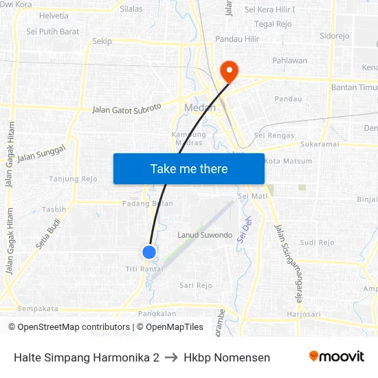 Halte Simpang Harmonika 2 to Hkbp Nomensen map