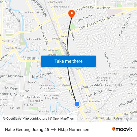 Halte Gedung Juang 45 to Hkbp Nomensen map