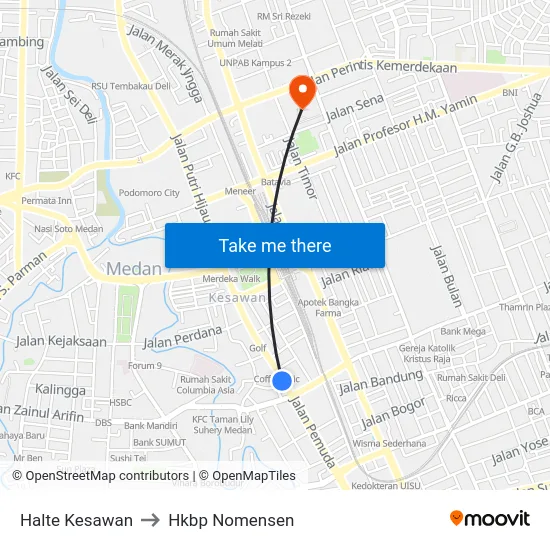 Halte Kesawan to Hkbp Nomensen map