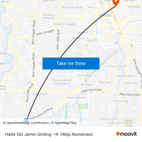 Halte Gbi Jamin Ginting to Hkbp Nomensen map