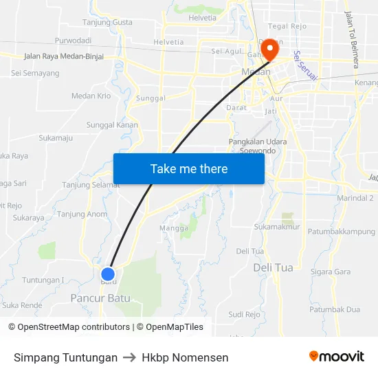 Simpang Tuntungan to Hkbp Nomensen map