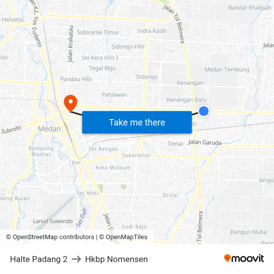 Halte Padang 2 to Hkbp Nomensen map