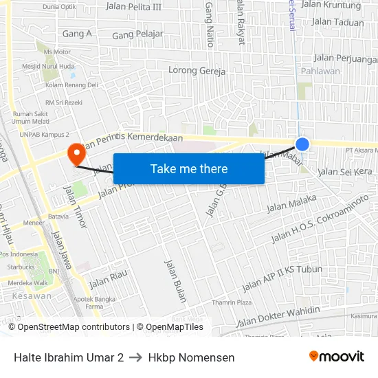 Halte Ibrahim Umar 2 to Hkbp Nomensen map
