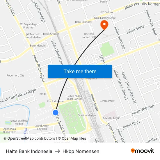 Halte Bank Indonesia to Hkbp Nomensen map