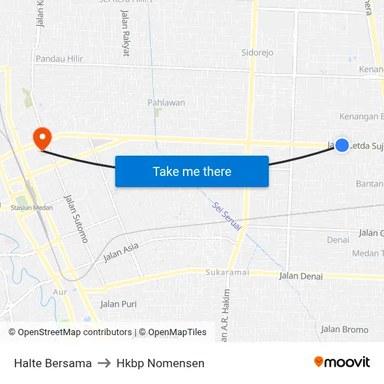 Halte Bersama to Hkbp Nomensen map