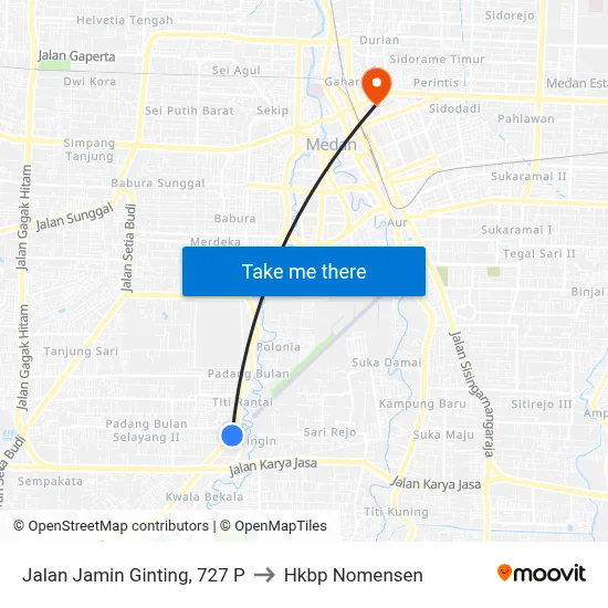 Jalan Jamin Ginting, 727 P to Hkbp Nomensen map