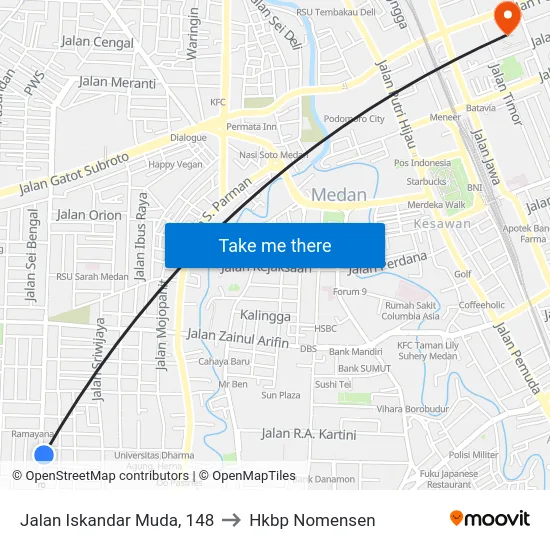 Jalan Iskandar Muda, 148 to Hkbp Nomensen map
