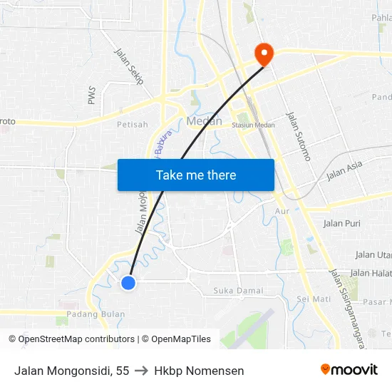 Jalan Mongonsidi, 55 to Hkbp Nomensen map
