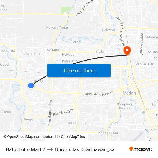 Halte Lotte Mart 2 to Universitas Dharmawangsa map